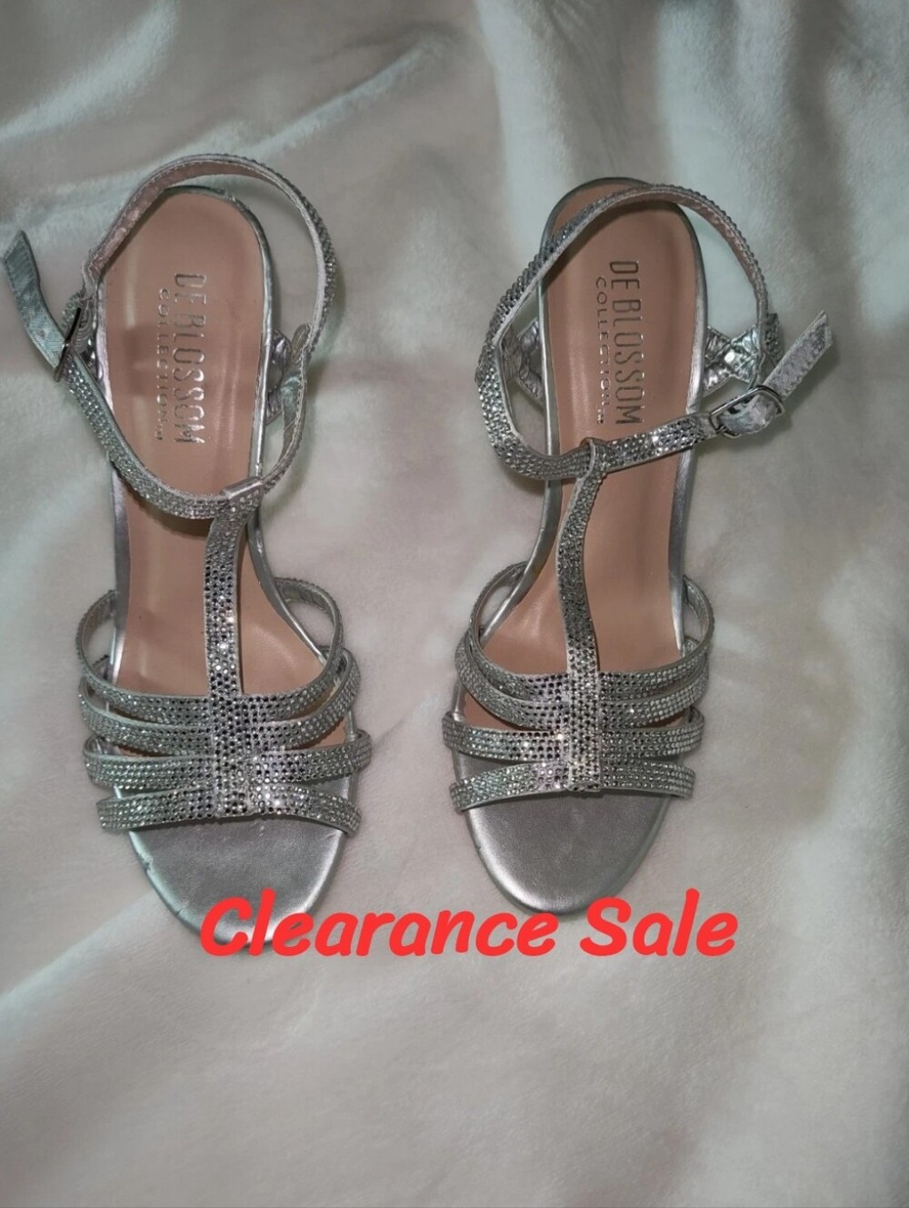 Silver Strappy Open Toe Heels Sz 7.5 Sandals De Blossom Shoes Party Wedding